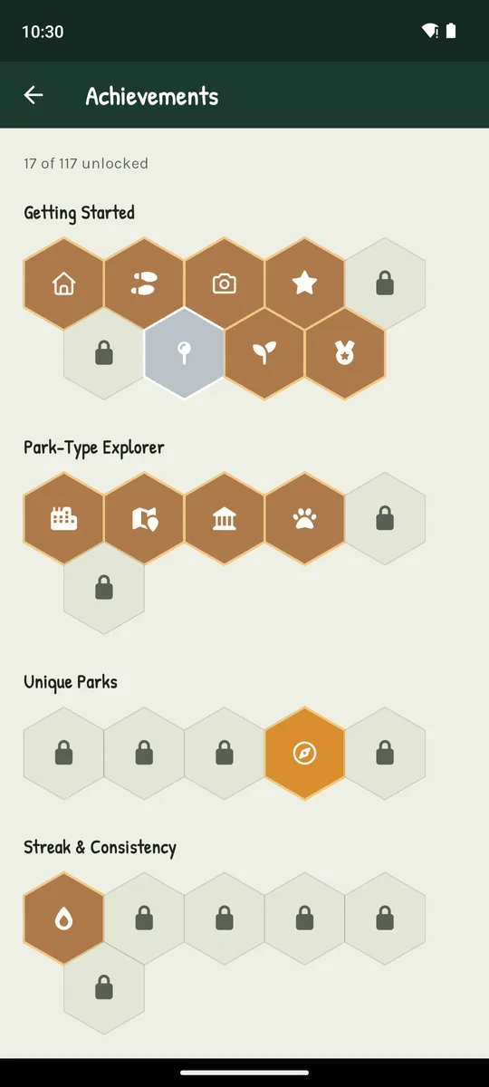 Achievements grid in the thicket app